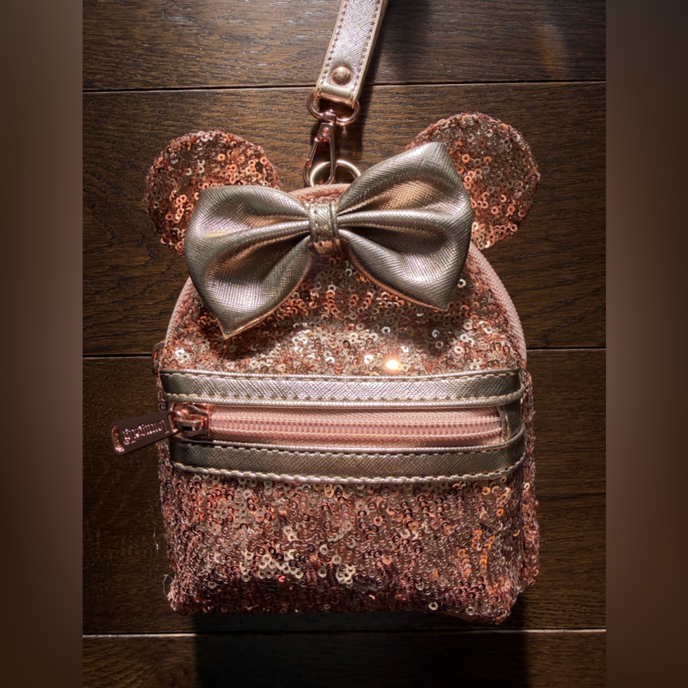 Disney Parks Loungefly Mini Backpack Wristlet in Rose Gold